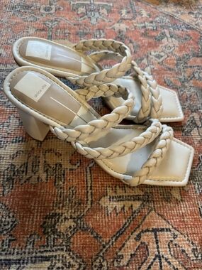 Dolce Vita Braided Strap Block Heel Sandals in Cream